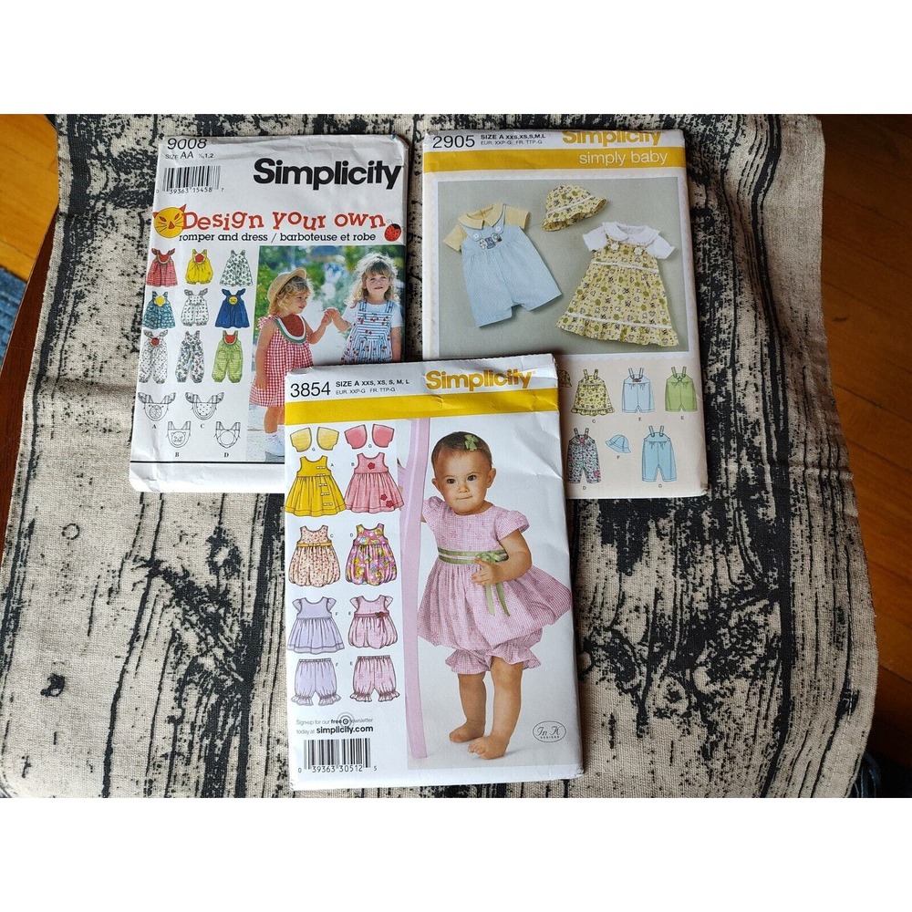 simplicty sewing patterns baby toddler 9008 2905 & 3854 New